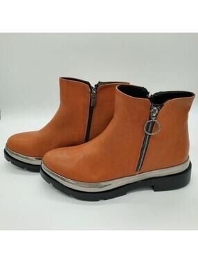 Light brown leather ankle length boots